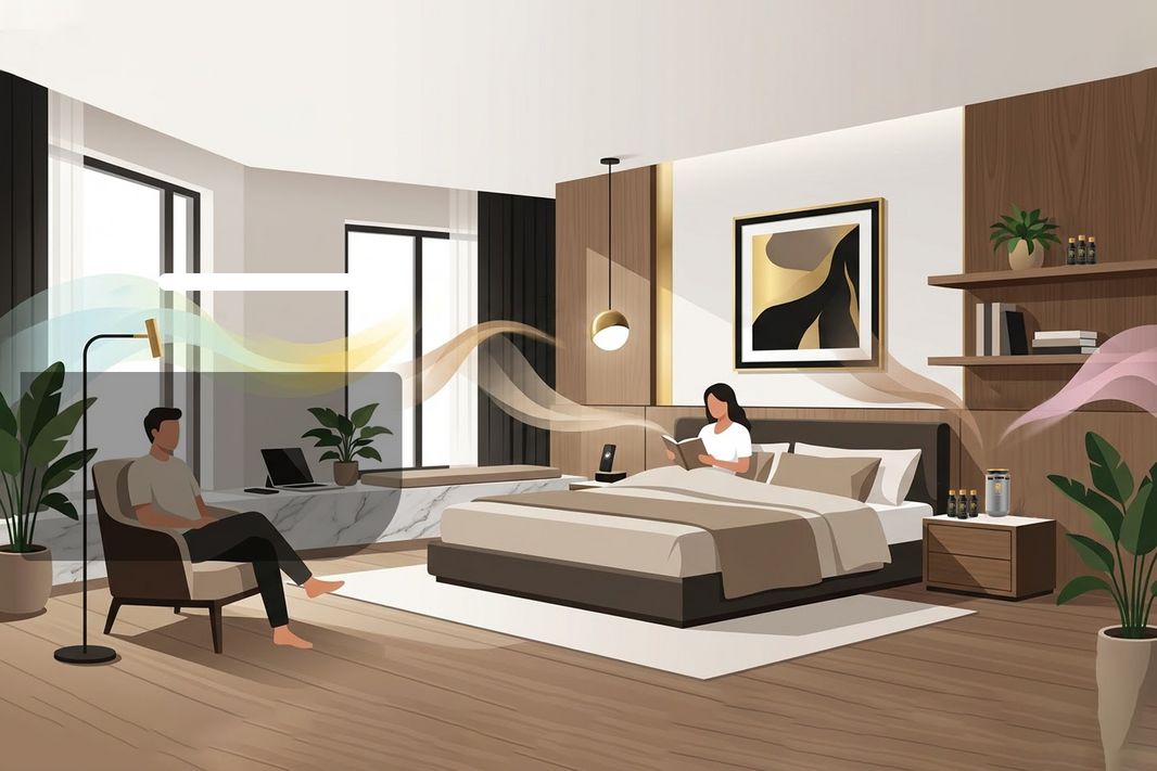 Mejores Fragancias para el Hogar: Cómo Elegir el Aroma Perfecto para Cada Espacio en un dormitorio moderno.
