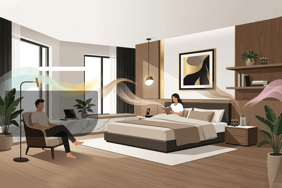 Mejores Fragancias para el Hogar: Cómo Elegir el Aroma Perfecto para Cada Espacio en un dormitorio moderno.