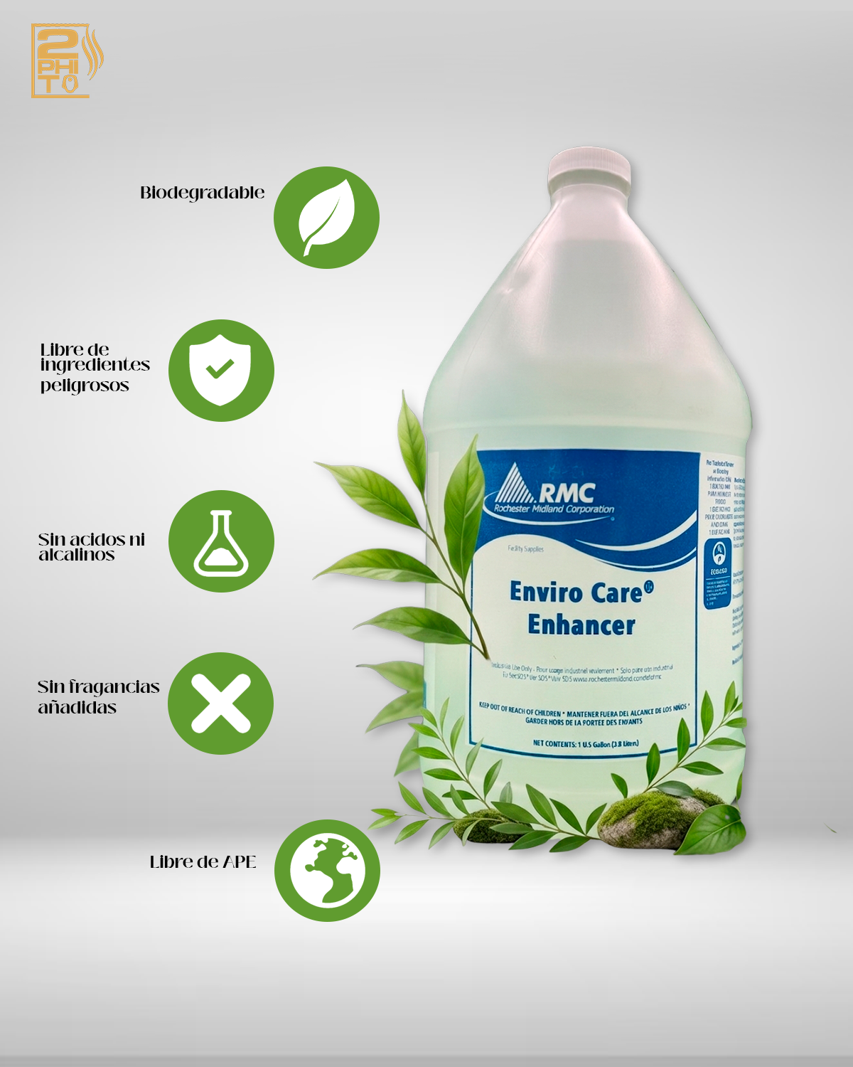 Enviro Care Enhancer 1GAL, limpiador biodegradable y seguro para el medio ambiente, ideal para mantenimiento de pisos.