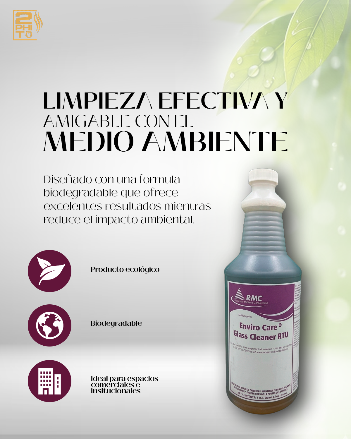 Enviro Care Glass Cleaner – Limpiador ecológico para superficies y vidrios, biodegradable y amigable con el medio ambiente.