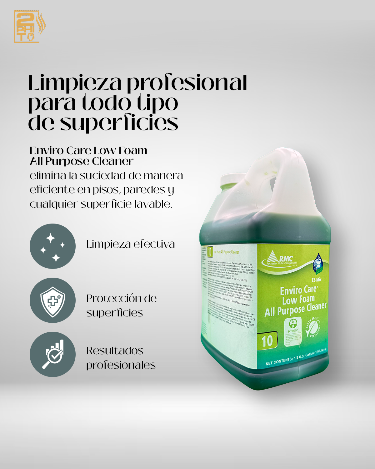 Enviro Care Low Foam All Purpose Cleaner 12GAL EZ-MIX en botella, ideal para limpieza efectiva de superficies.