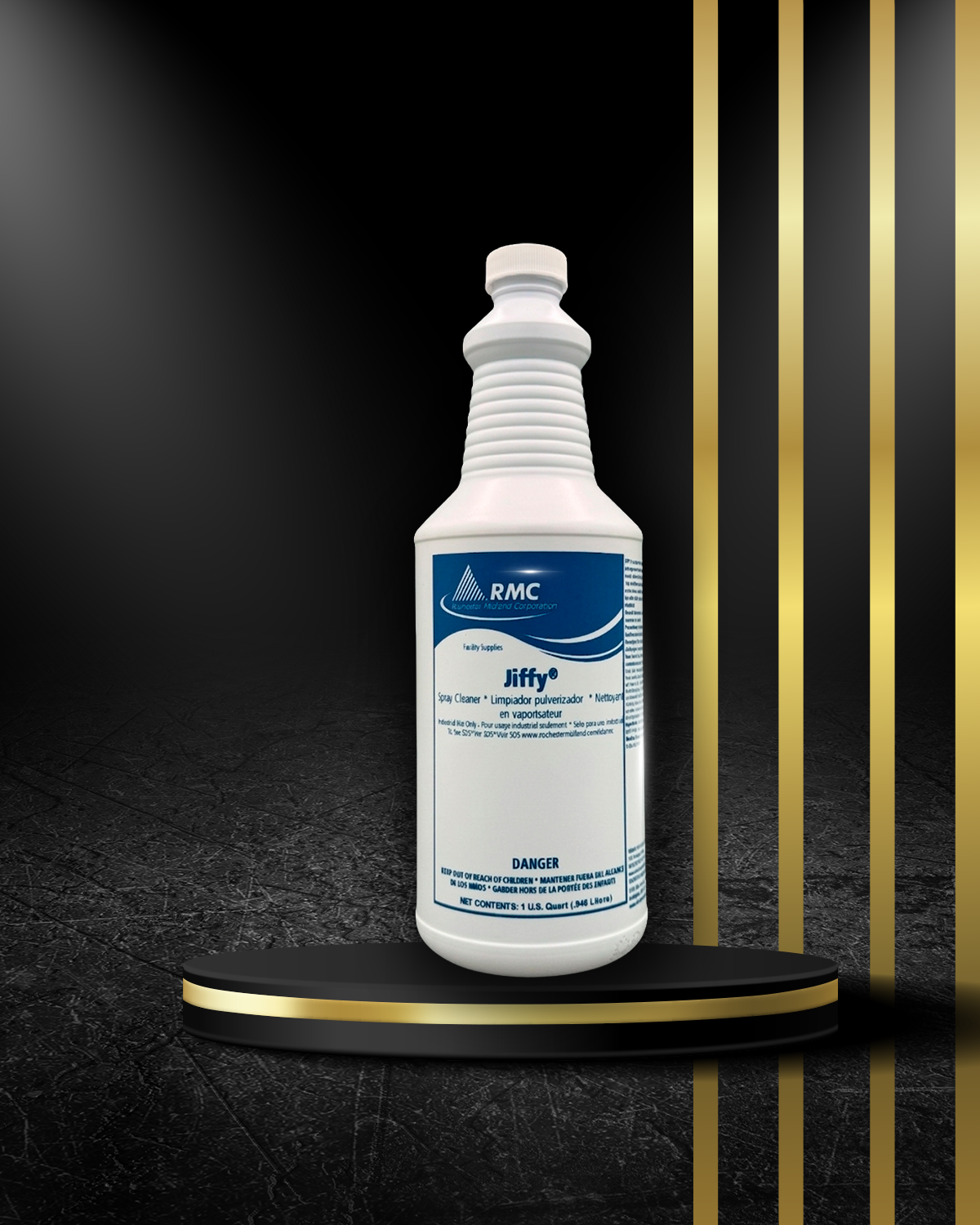 Botella de JIFFY 1QUART, solución de limpieza de acción rápida para uso doméstico y comercial.
