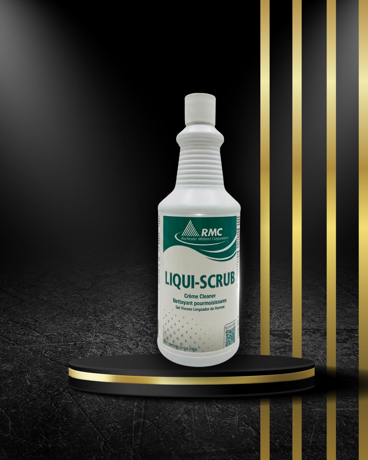 Botella de limpiador en crema para baños Liqui Scrub Eficaz, ideal para limpiar superficies suaves.
