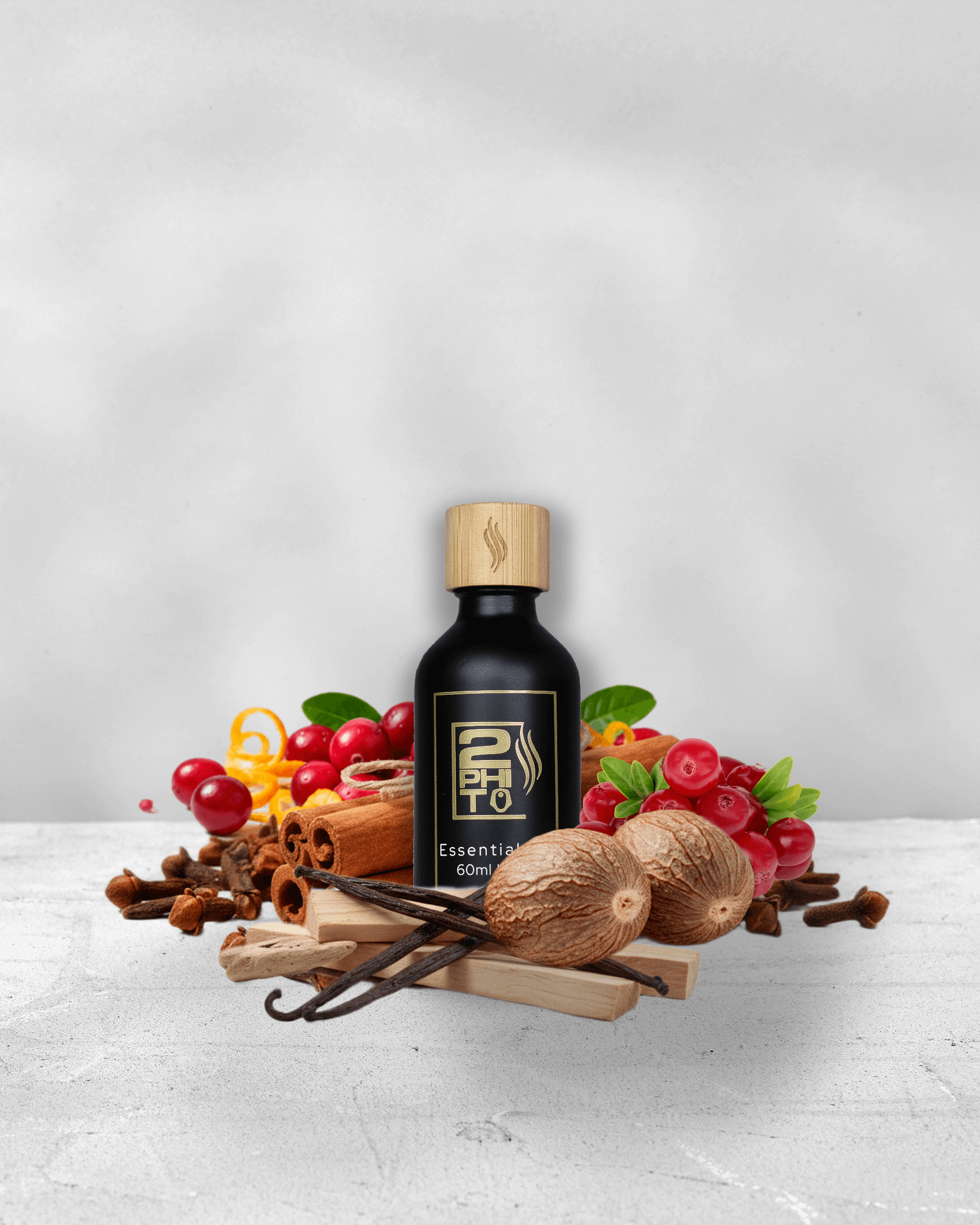 Aceite de fragancia Mulled Cranberry, con ingredientes como arándanos, especias y canela, ideal para el ambiente festivo.