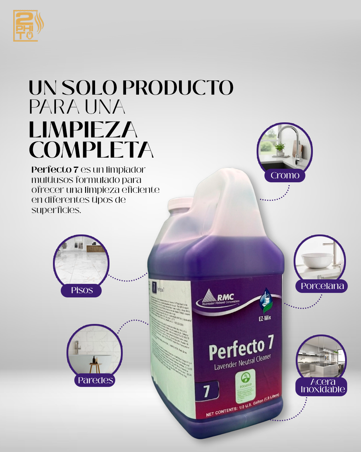 Limpiador multiusos aroma a lavanda Perfecto 7 en envase, ideal para limpieza completa en diversas superficies.