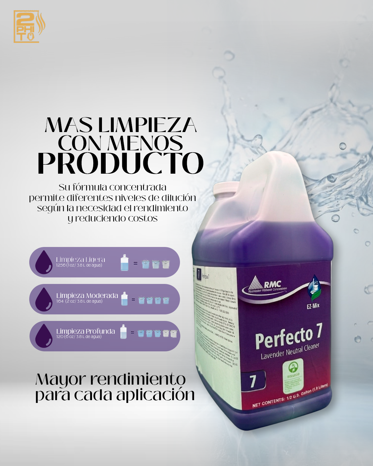 Limpiador multiusos aroma a lavanda Perfecto 7 en envase de 1.25 L, ideal para limpieza eficiente y fragancia fresca.