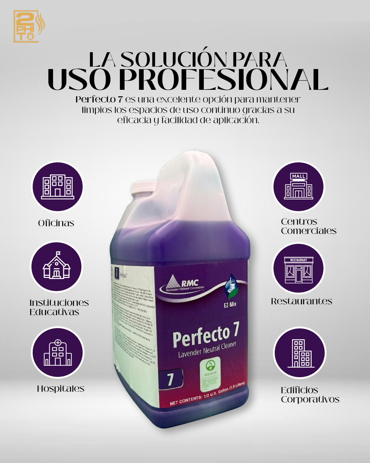 Limpiador multiusos aroma a lavanda Perfecto 7 en envase de 3.78 L, ideal para limpiezas profesionales.