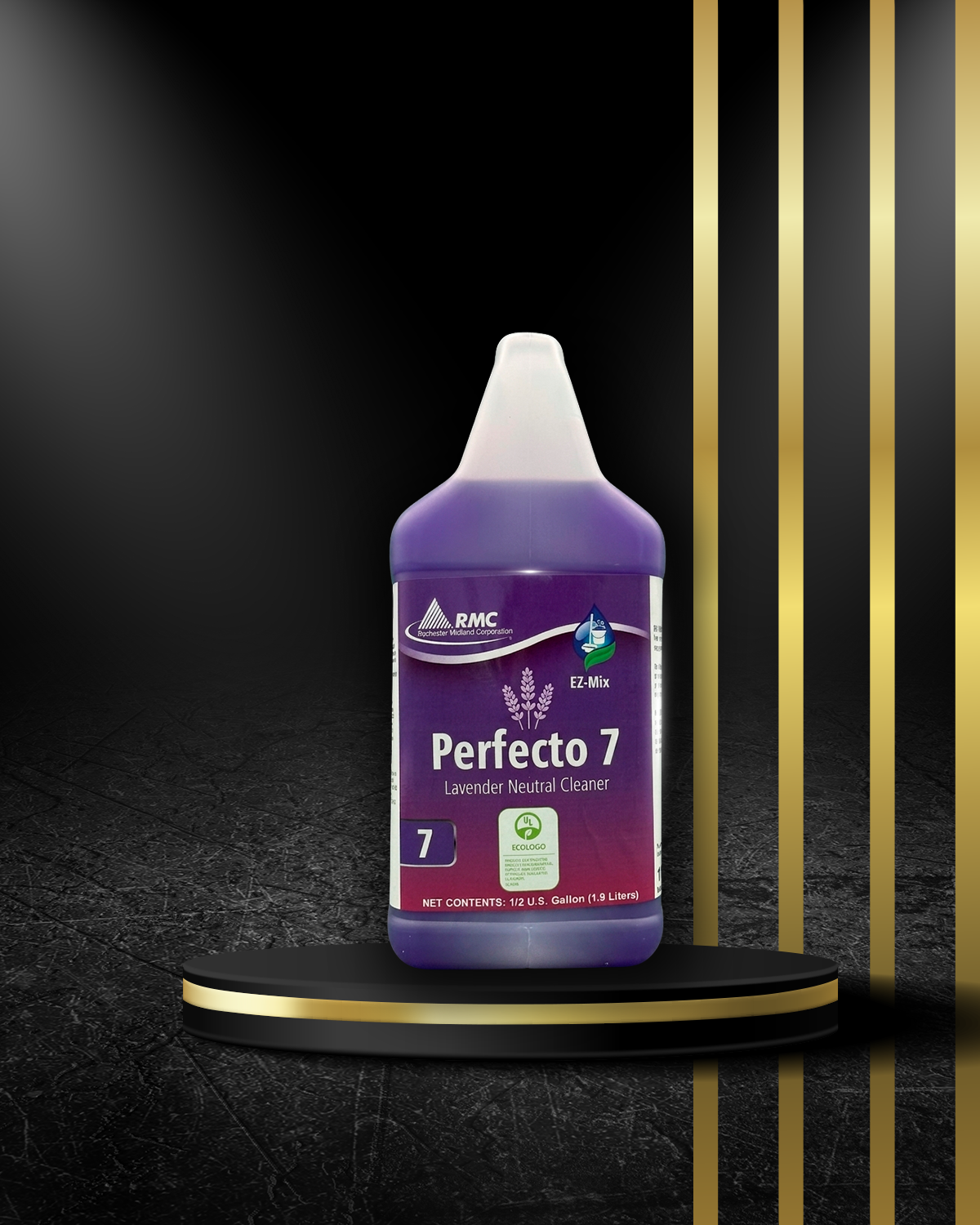 Limpiador multiusos aroma a lavanda Perfecto 7, envase con aroma a lavanda y etiquetado, fondo elegante.