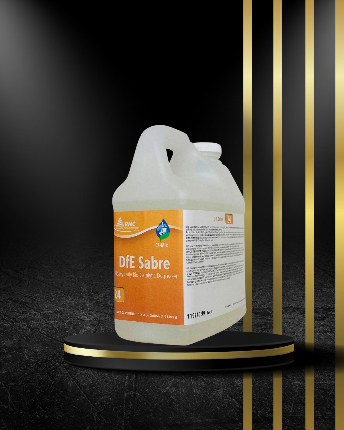 Botella de DFE Sabre Heavy Duty Degreaser, limpiador bio-catalítico para residuos de grasa y aceite.