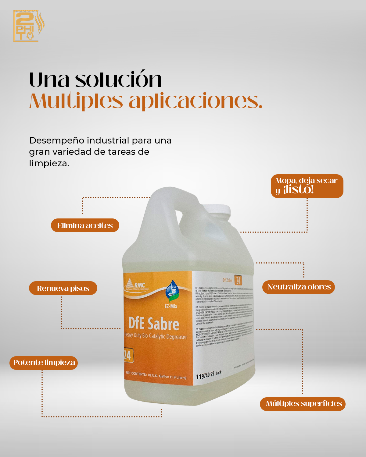 DFE Sabre Heavy Duty Degreaser en presentación de 1/2GAL para limpieza industrial efectiva.